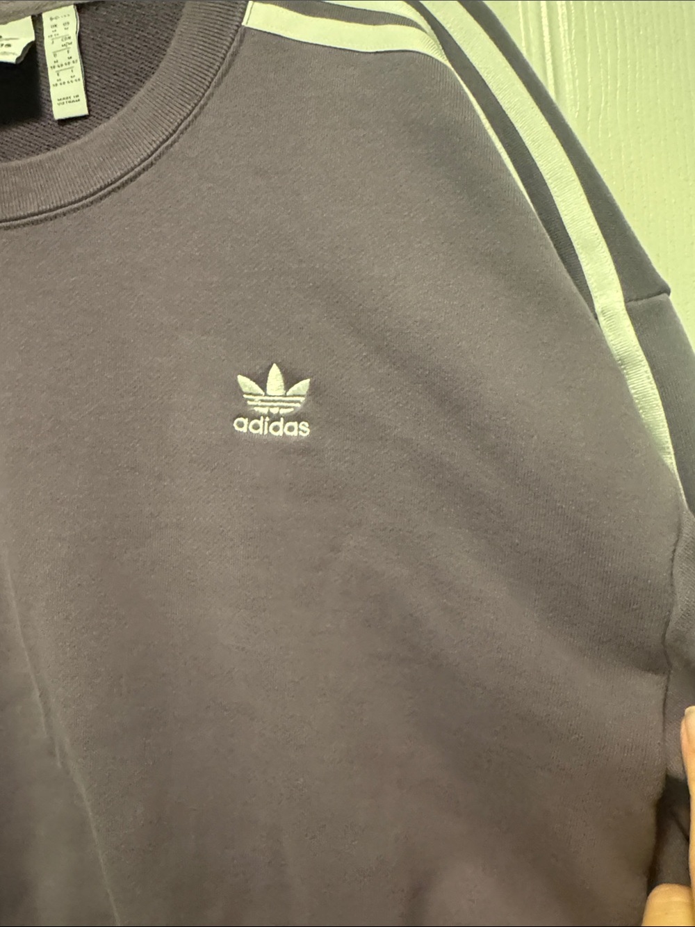 adidas Purple Cropped Crew Sweatshirt with White Stripes - Picture 3 of 5